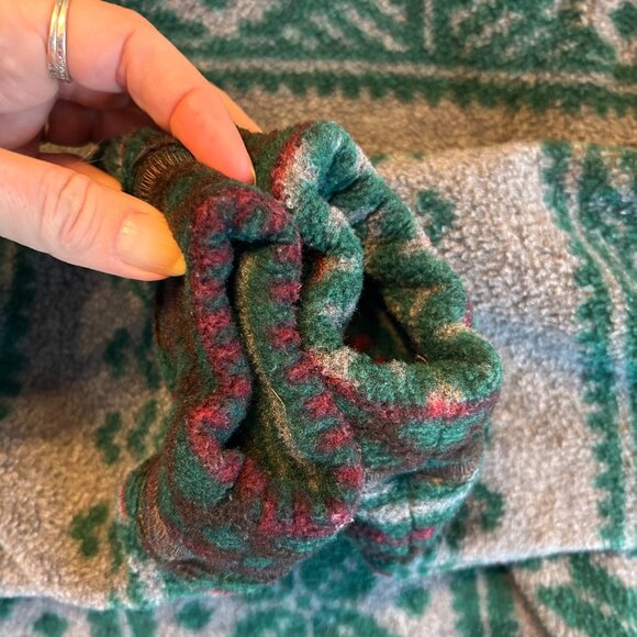 vintage Woolrich size S pattern fleece pullover mock Made in USA green gray - Picture 6 of 10